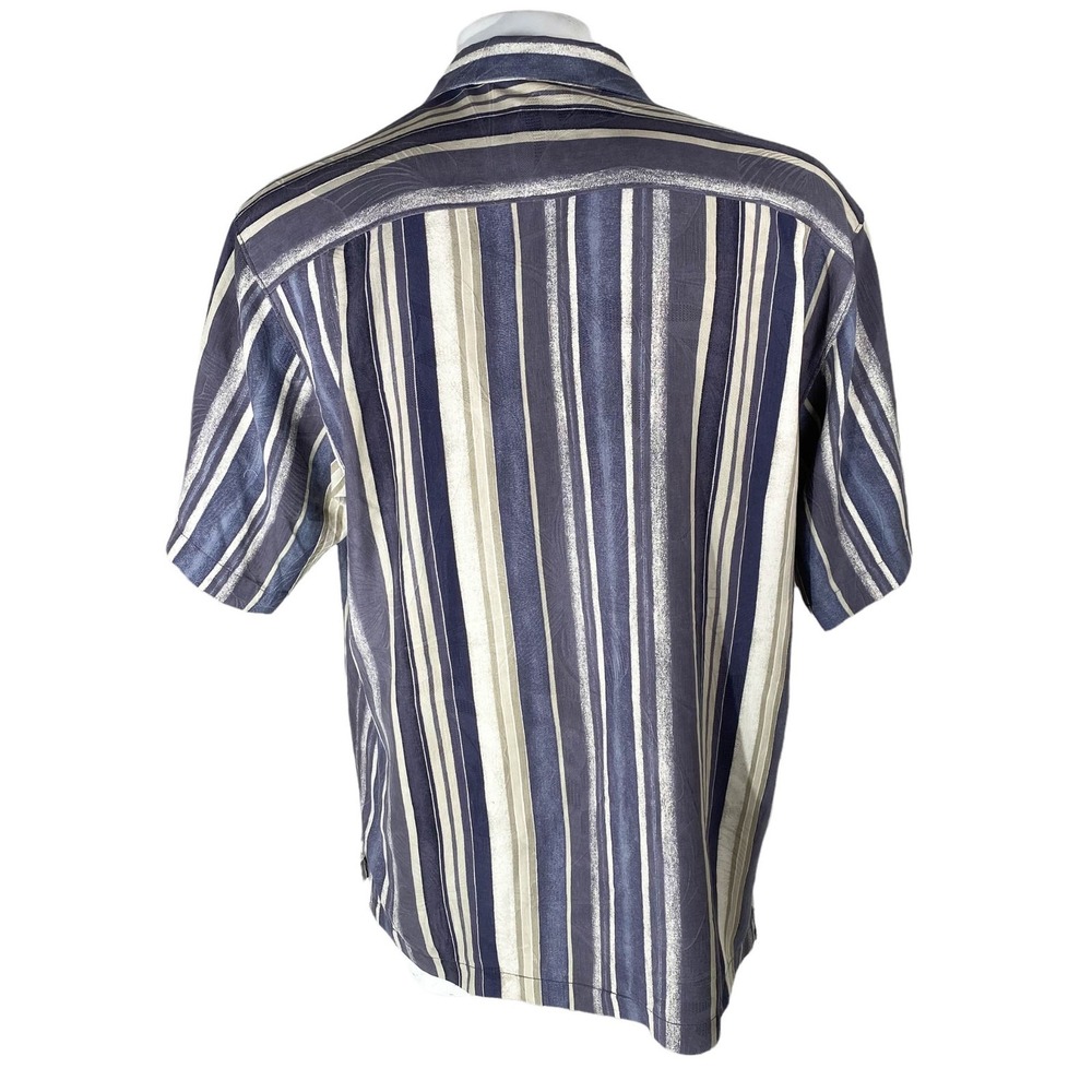 Tommy Bahama Shirt Large Silk Button Down Gray Tan Striped - Picture 4 of 7